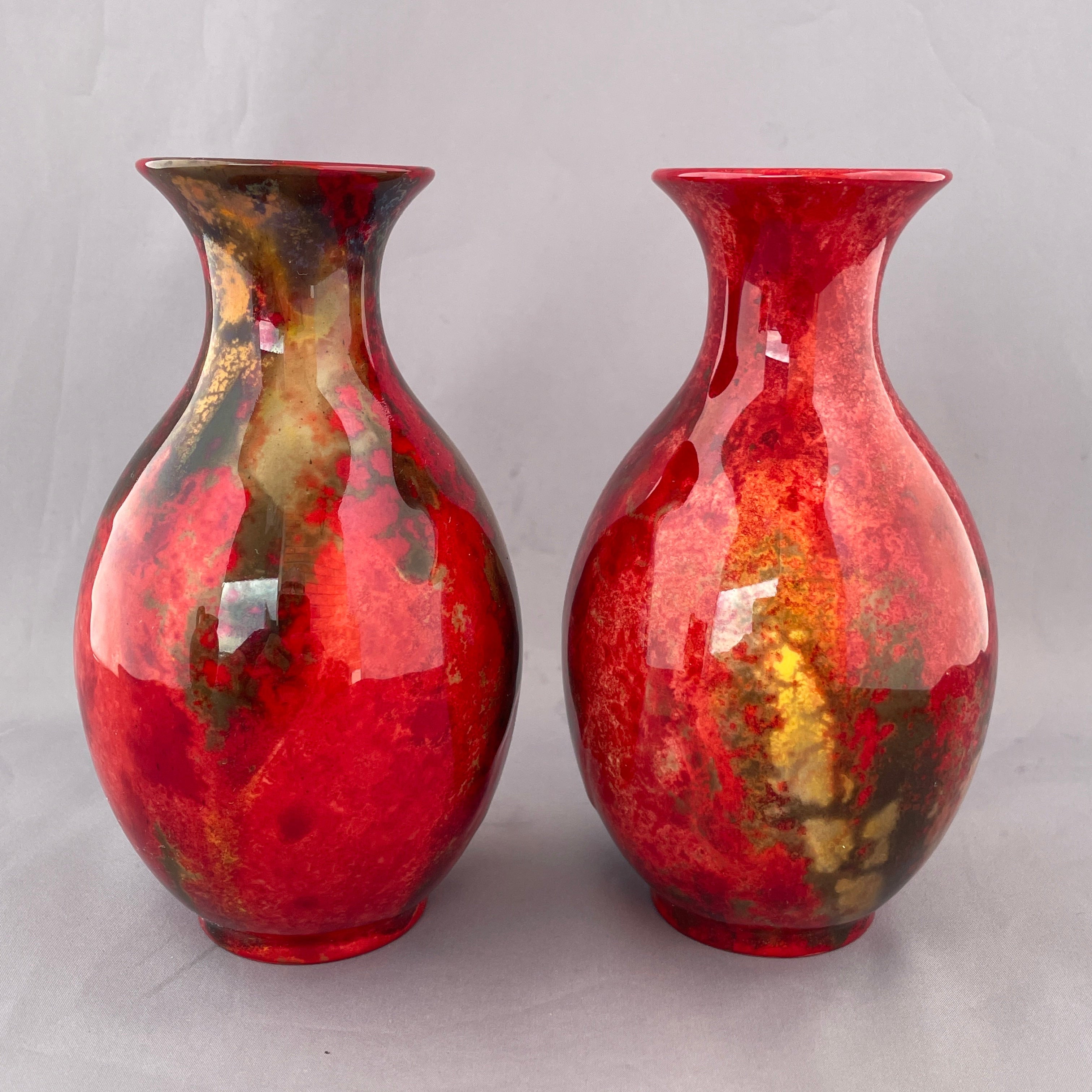 A Pair of Royal Doulton Flambe Vases