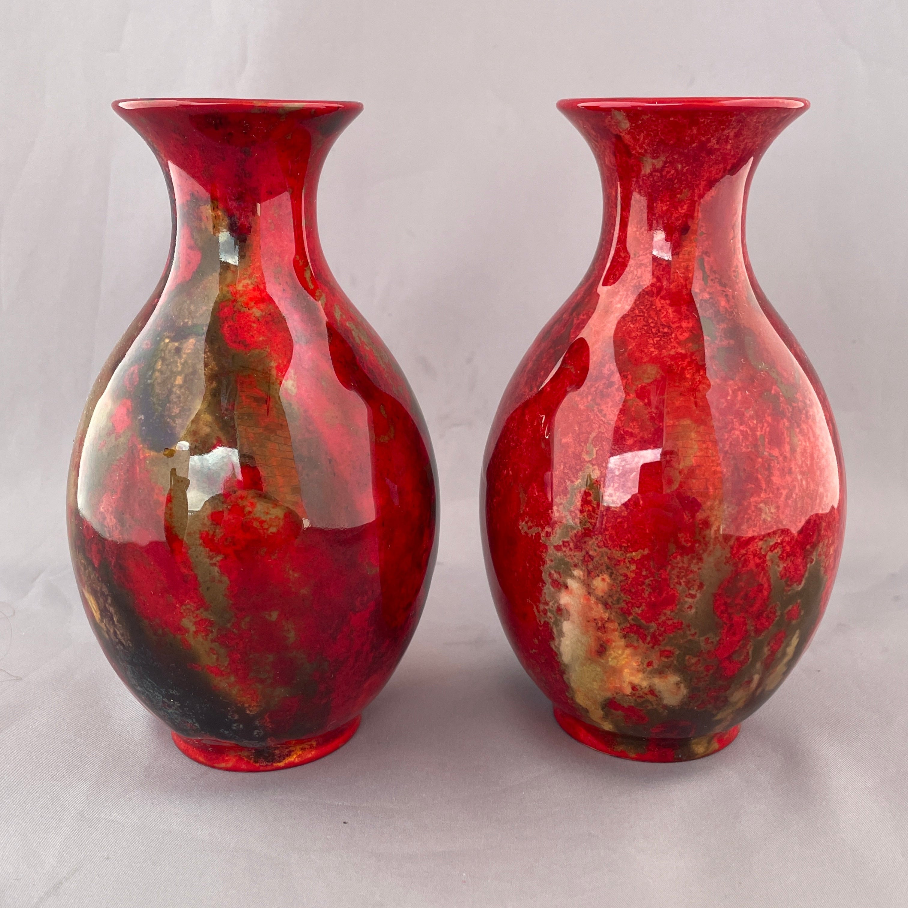 A Pair of Royal Doulton Flambe Vases