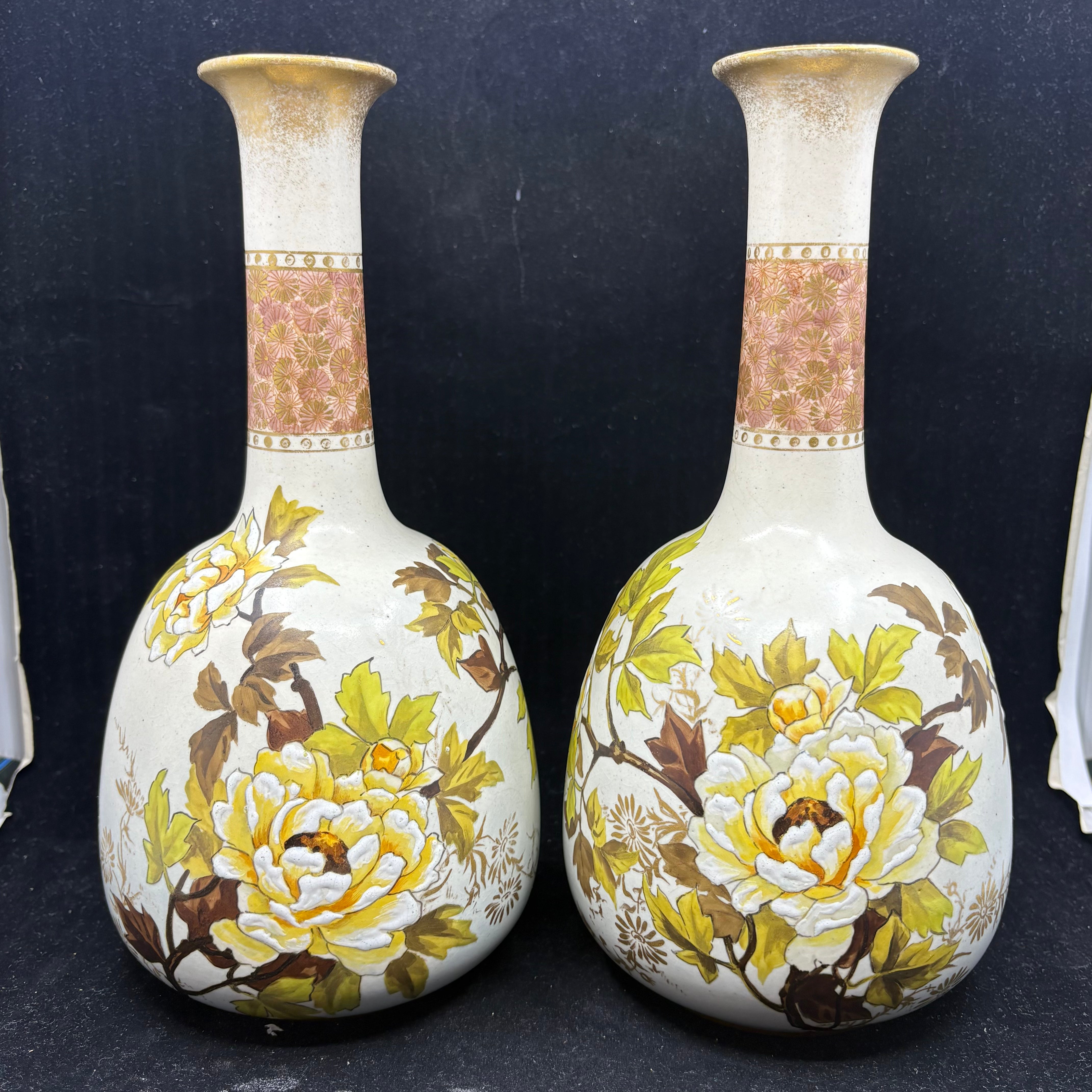 A Pair of Royal Doulton Lambeth Carrara Ware Floral Vases