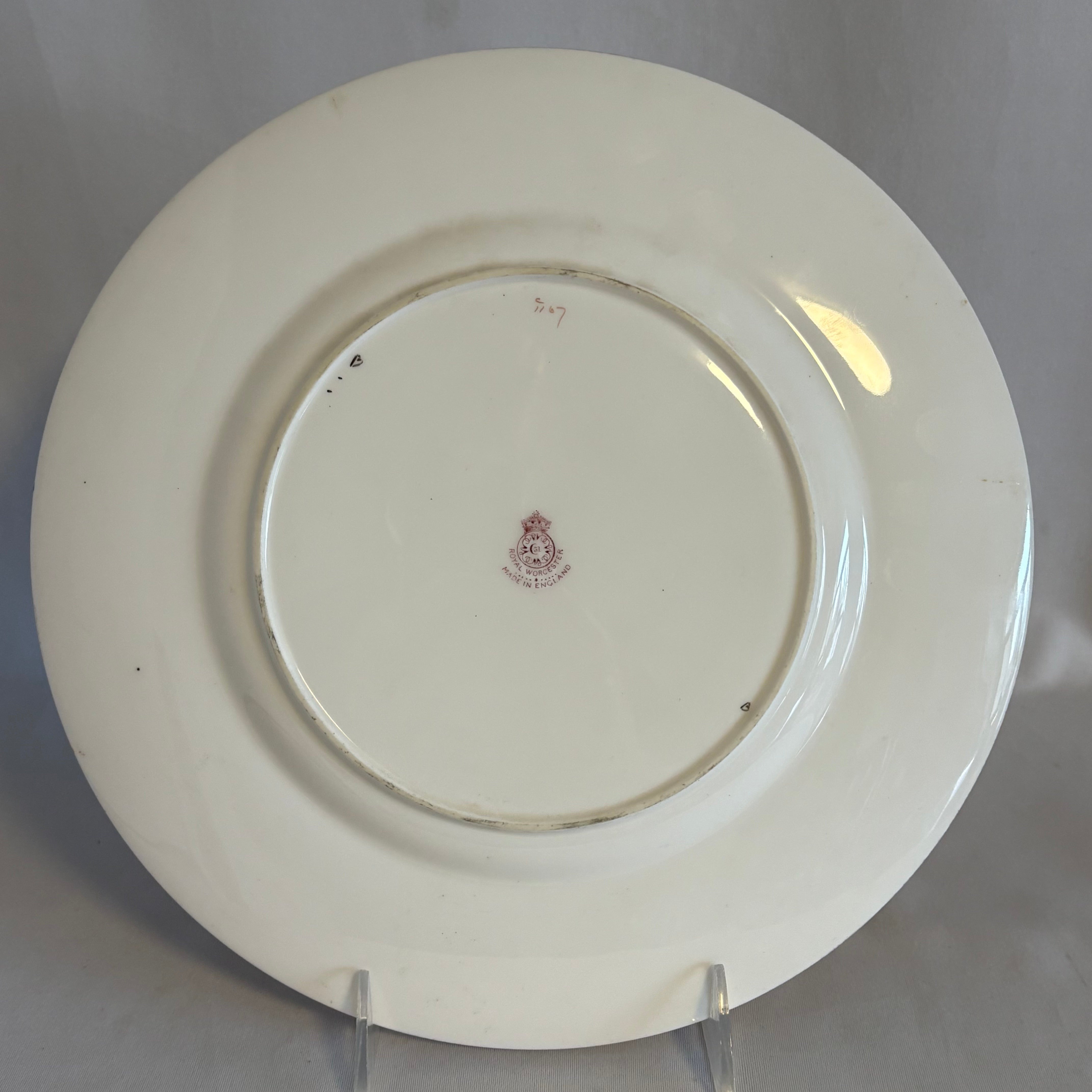 Royal Worcester Floral Centre Plate Raised Gold Signed E. Baker- William Cross