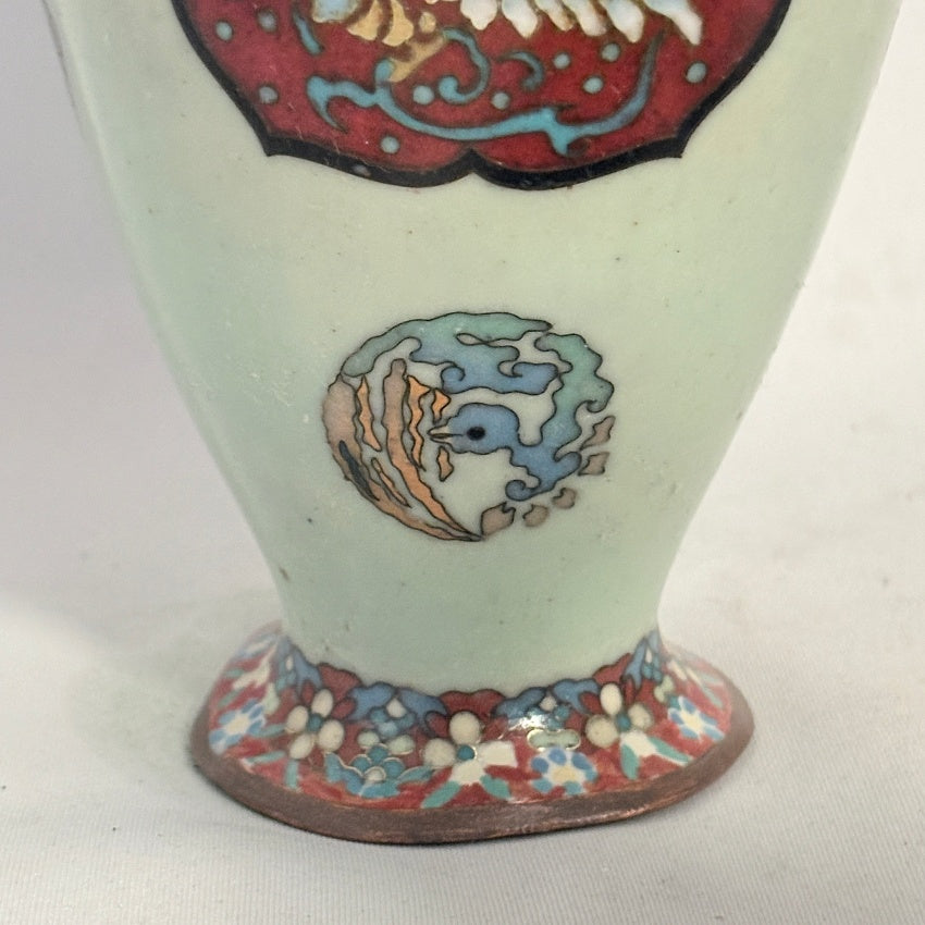 Antique Japanese Cloisonné Vase, Meiji Period Circa 1880 — Celadon Ground with Phoenix Medallion