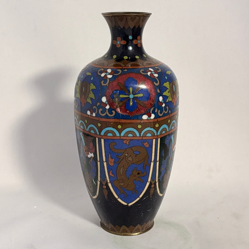 Japanese Cloisonné Vase, Meiji c.1880, Midnight Blue Lappet