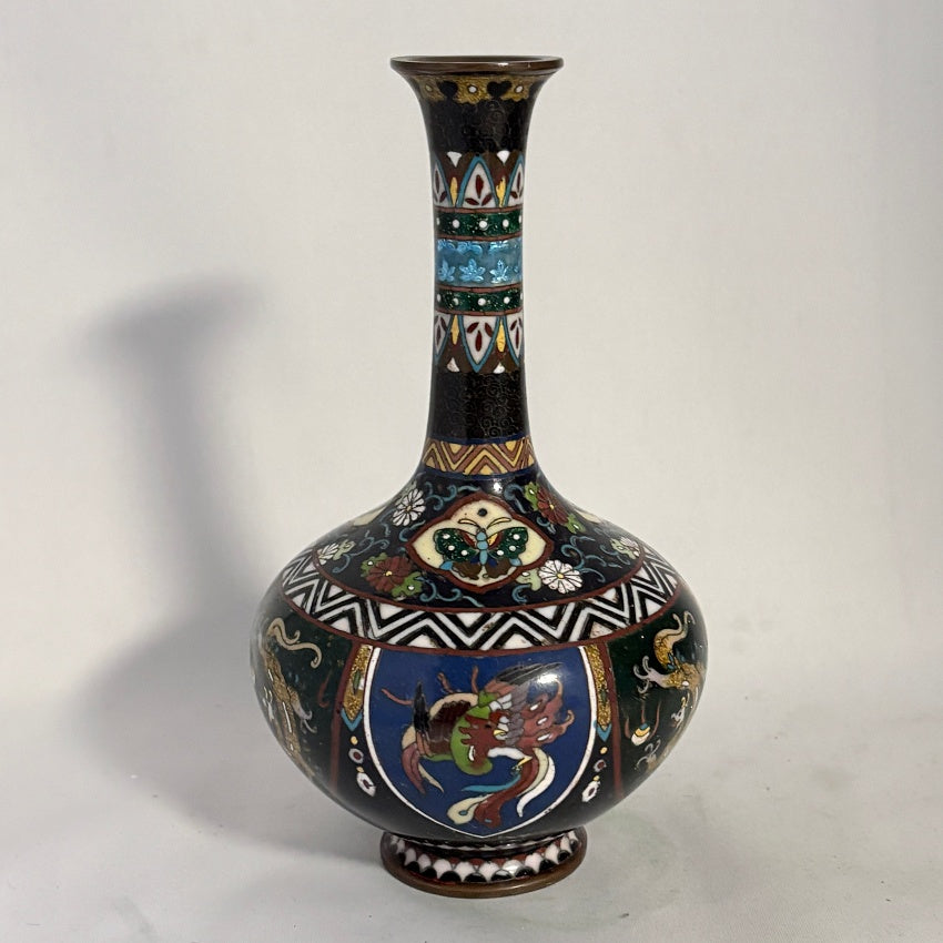 Japanese Cloisonné Bottle Vase, Meiji c.1880, Goldstone Dragon