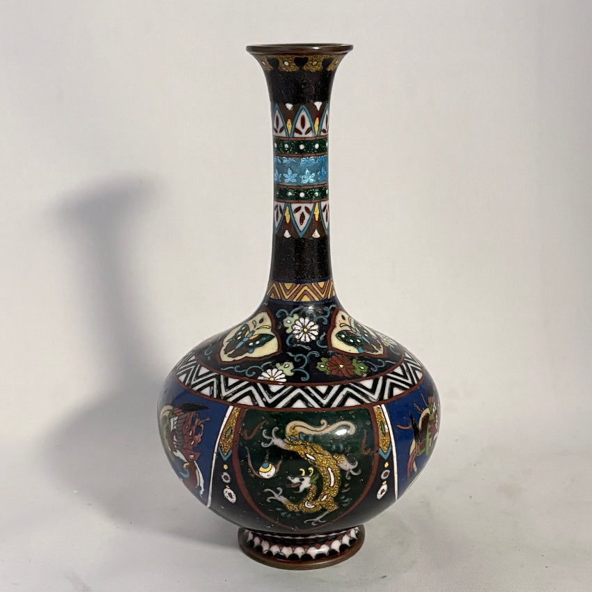 Antique Japanese Cloisonné Bottle Vase, Meiji Period Circa 1880 — Goldstone Dragon