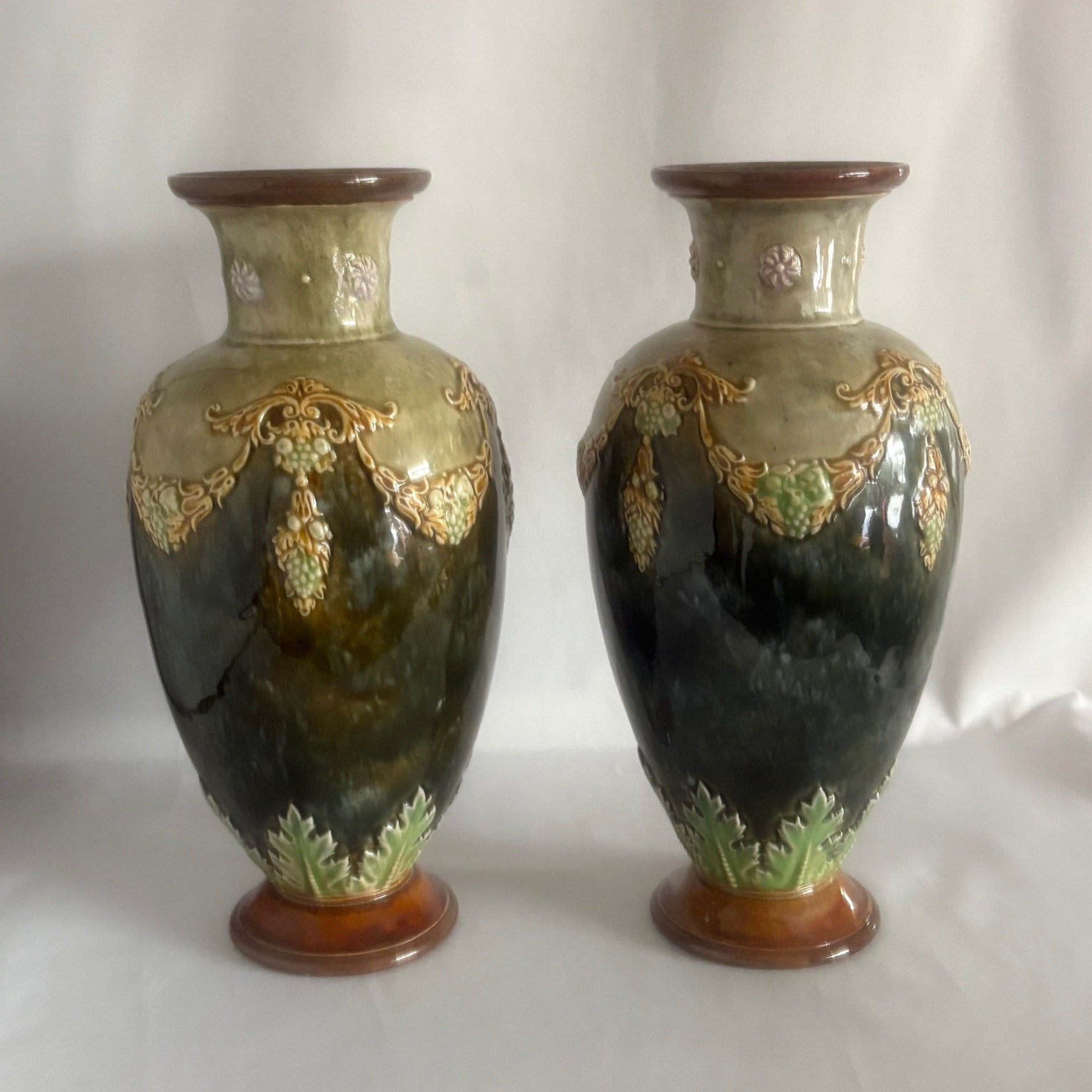 A Pair of Large Royal Doulton Lambeth Classical Vases
