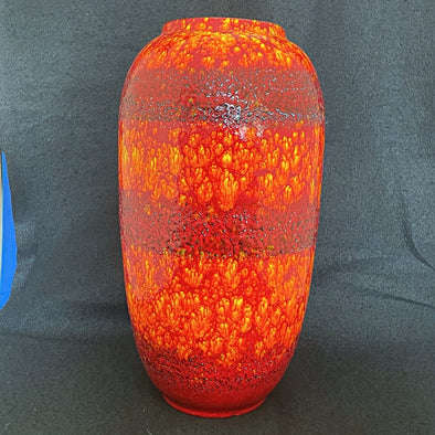 Very Large Red/Orange Flambe West Germany Fat Lava Vase