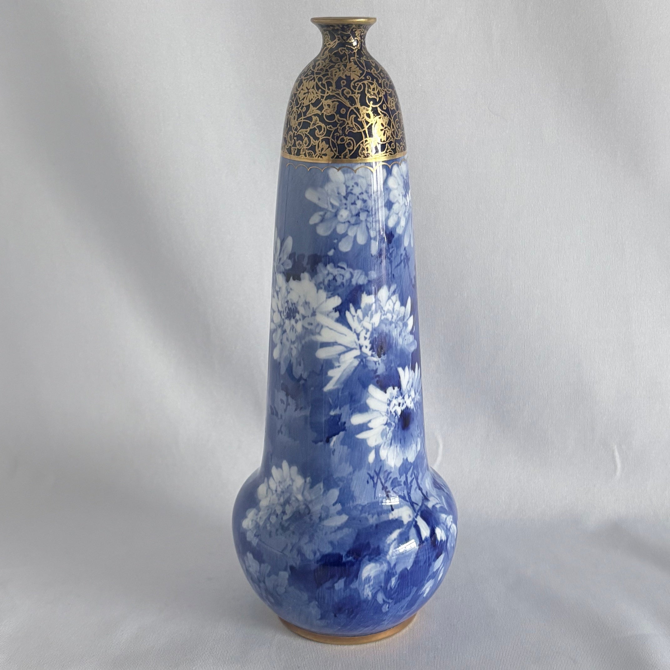 Royal Doulton Burslem Blue Chrysanthemum Vase Signed J. Hancock c.1895–1902