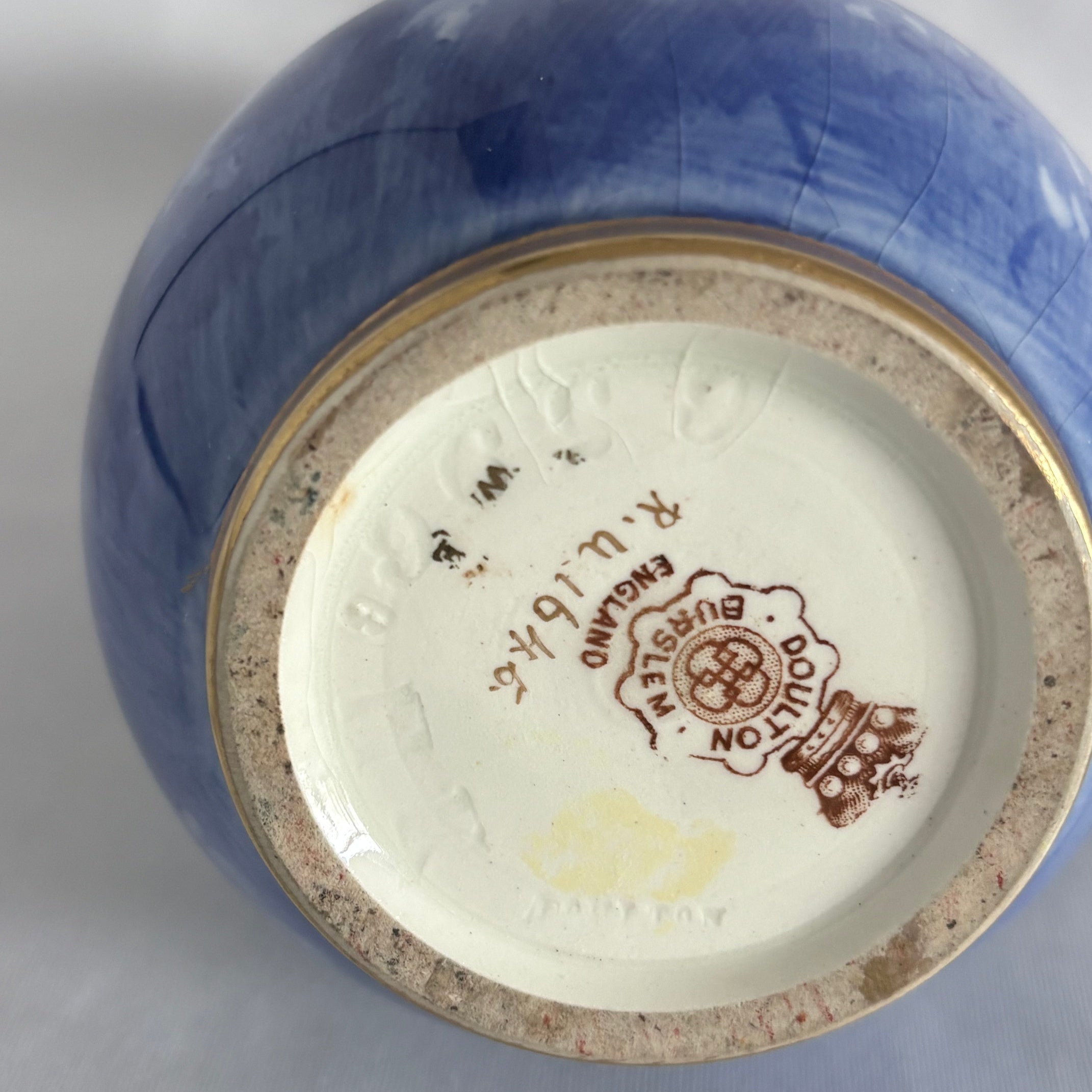 Royal Doulton Burslem Blue Chrysanthemum Vase Signed J. Hancock c.1895–1902
