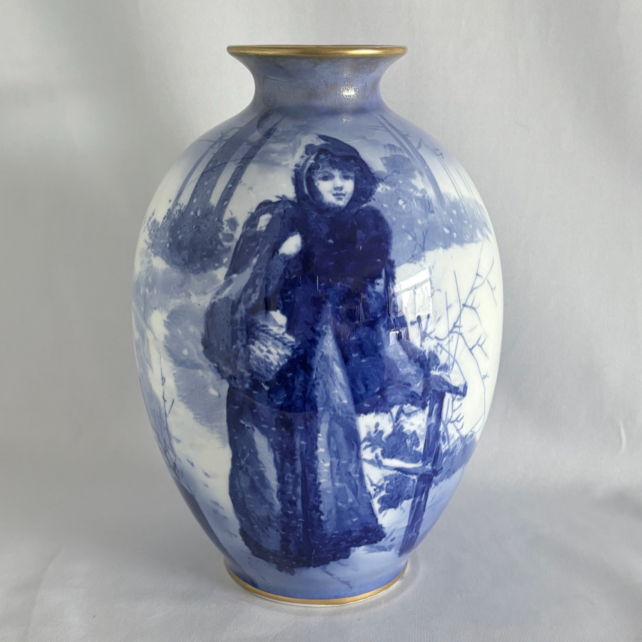 Royal Doulton Burslem Hand-Painted Vase — Winter Figure Scene, c.1930