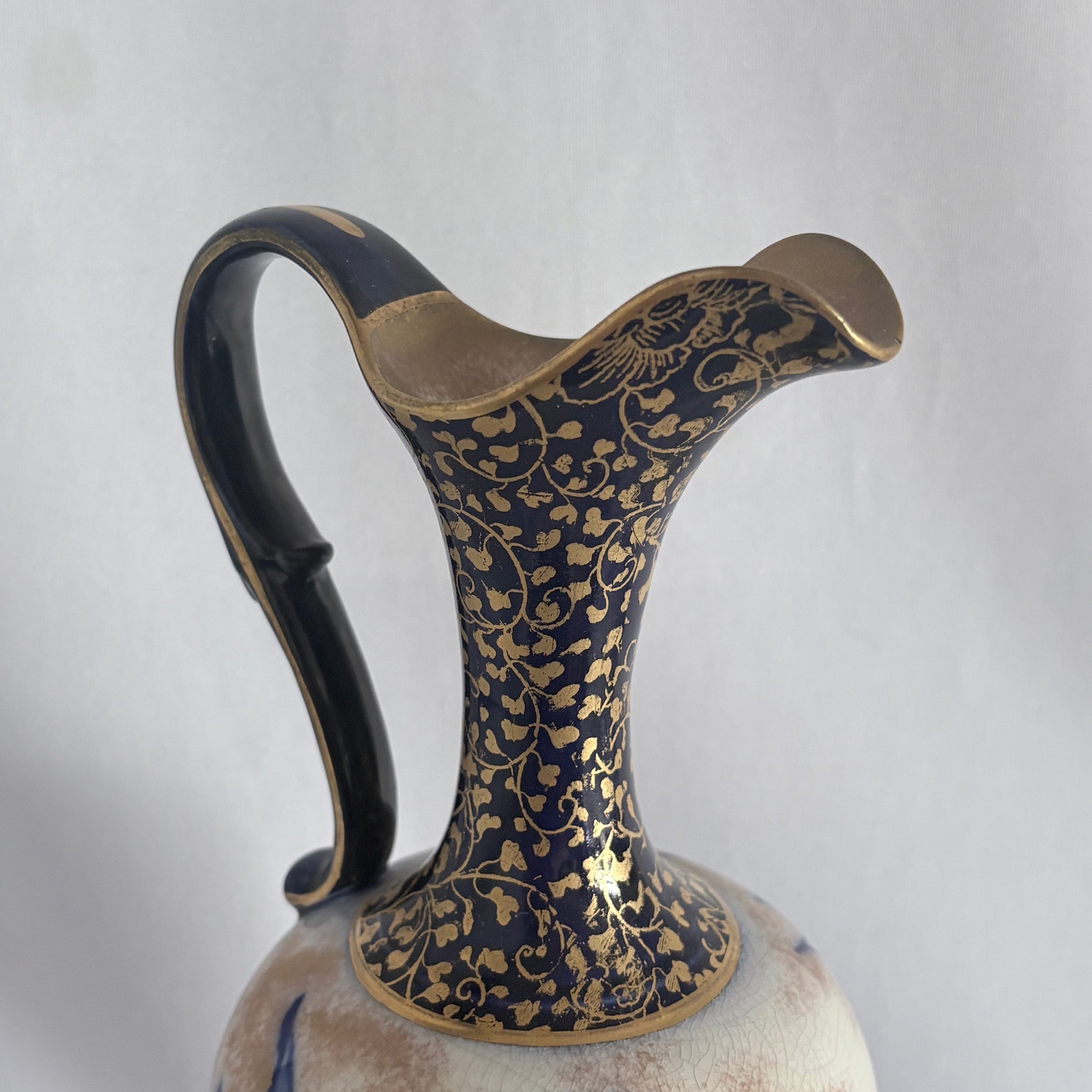Doulton Burslem Ewer, Cobalt Blue Iris & Heavy Gilt, 12 Inches, c.1890–1910