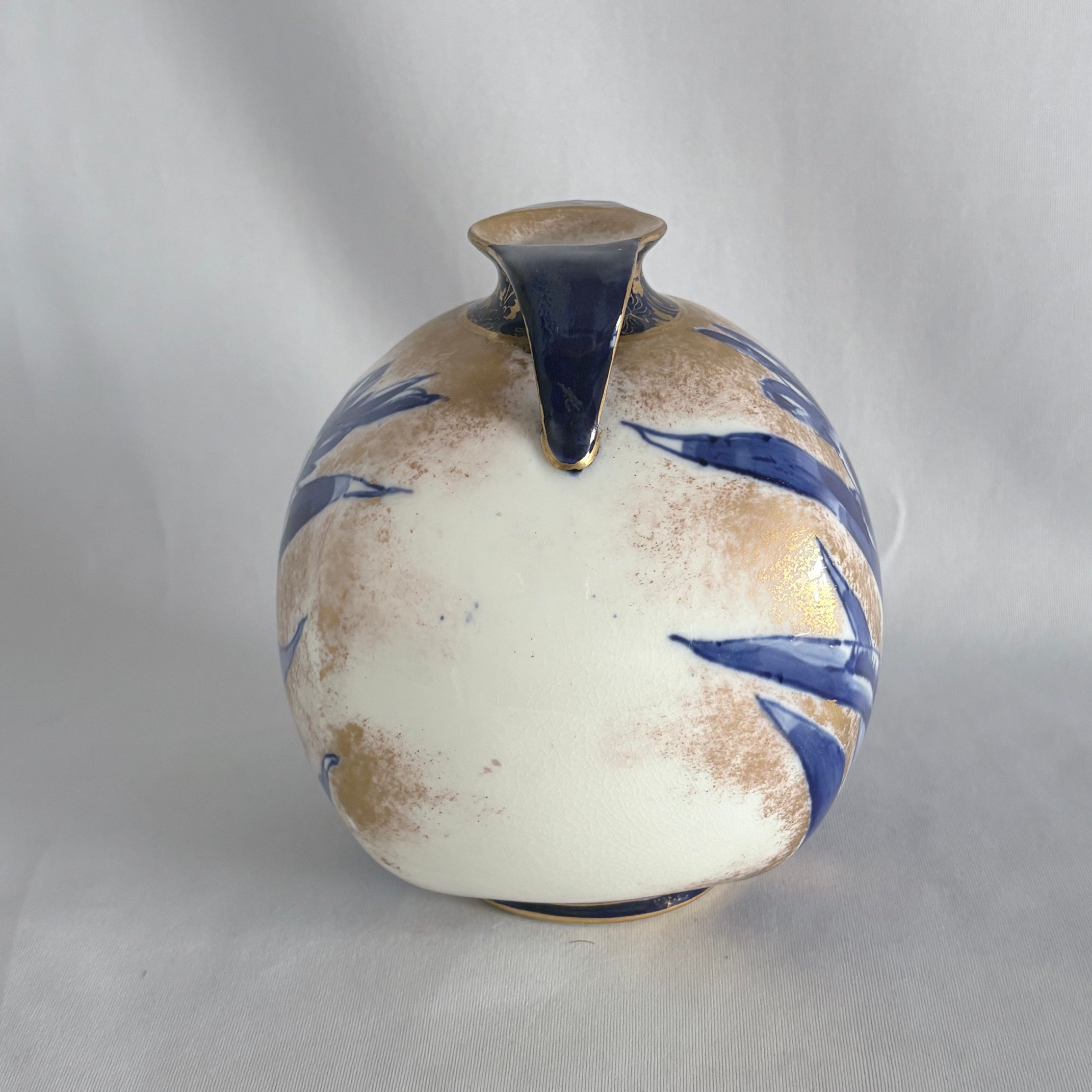Royal Doulton Burslem Iris Pilgrim Flask, Cobalt Blue & Gilt, Twin Handles