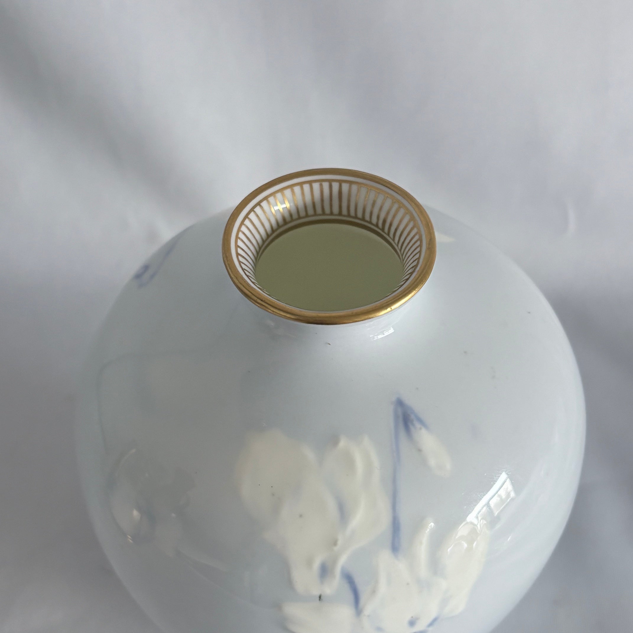 Doulton Burslem Art Nouveau Vase, Blue Floral Botanical, Gilt Rim, Artist Signed