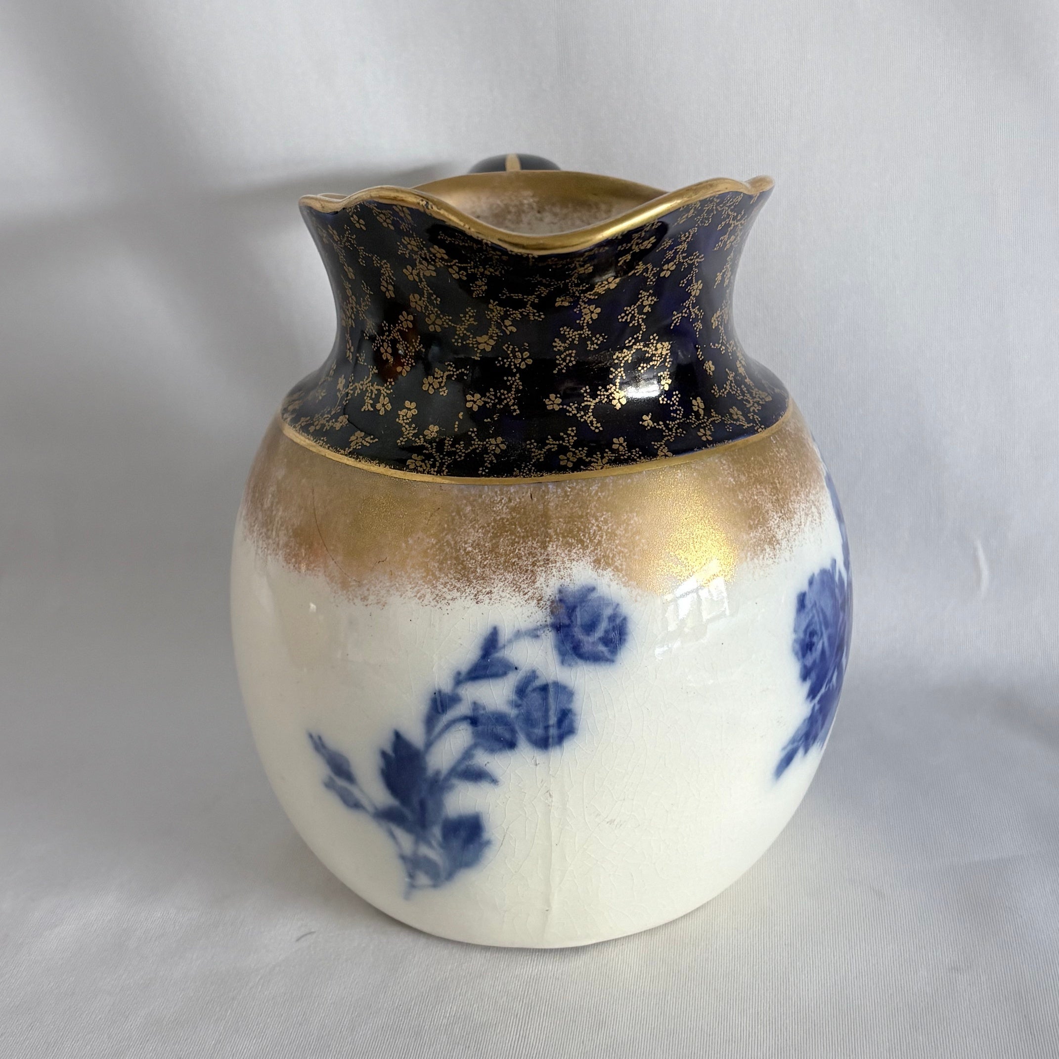 Royal Doulton Gloire de Dijon Jug, Cobalt Blue Rose & Gilt, Pattern