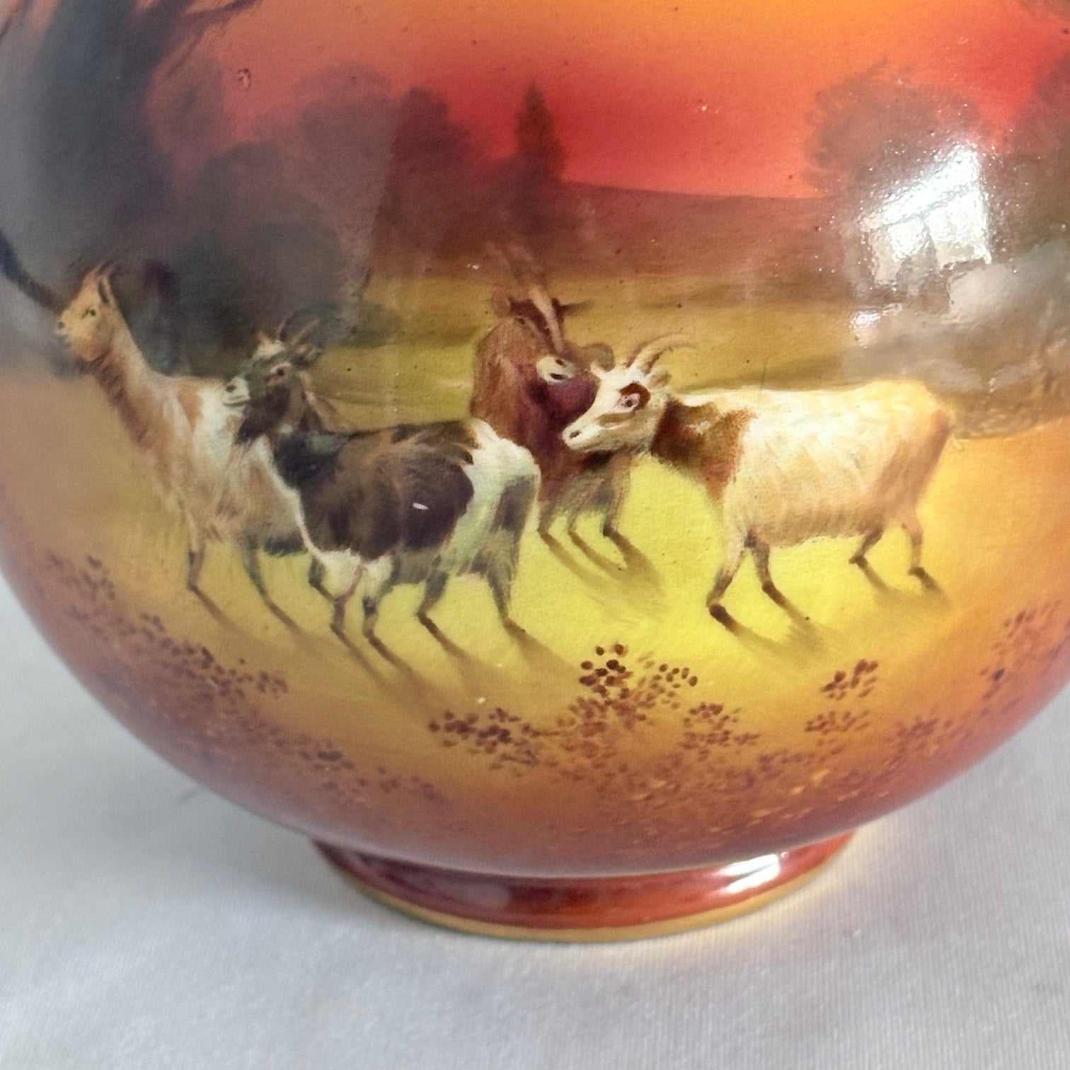 Royal Doulton Holbein Ware Vase, Goats in Sunset Landscape, England c.1902–1930