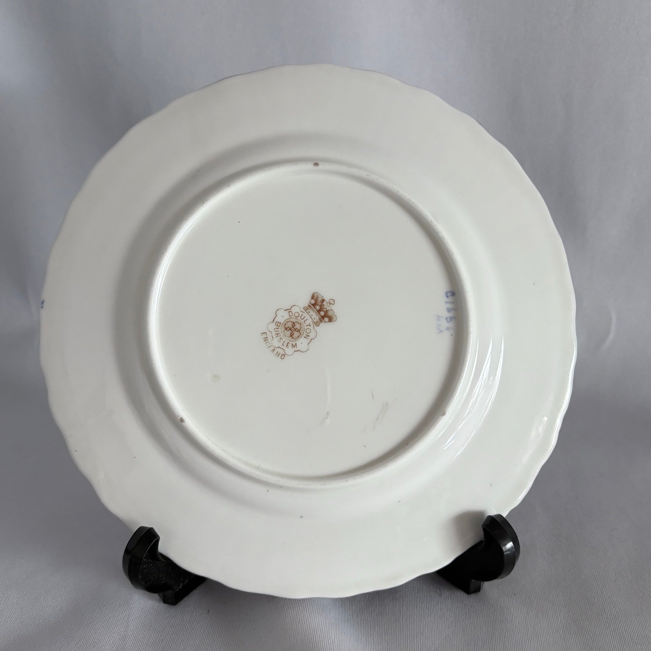 Doulton Burslem Cabinet Plates, Cobalt Blue Botanicals & Gilt, Passion Flower & Chrysanthemum, Pair