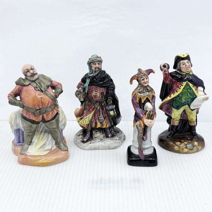 Royal Doulton Figurine Miniature Collection , Falstaff, Town Crier, Jester & Good King