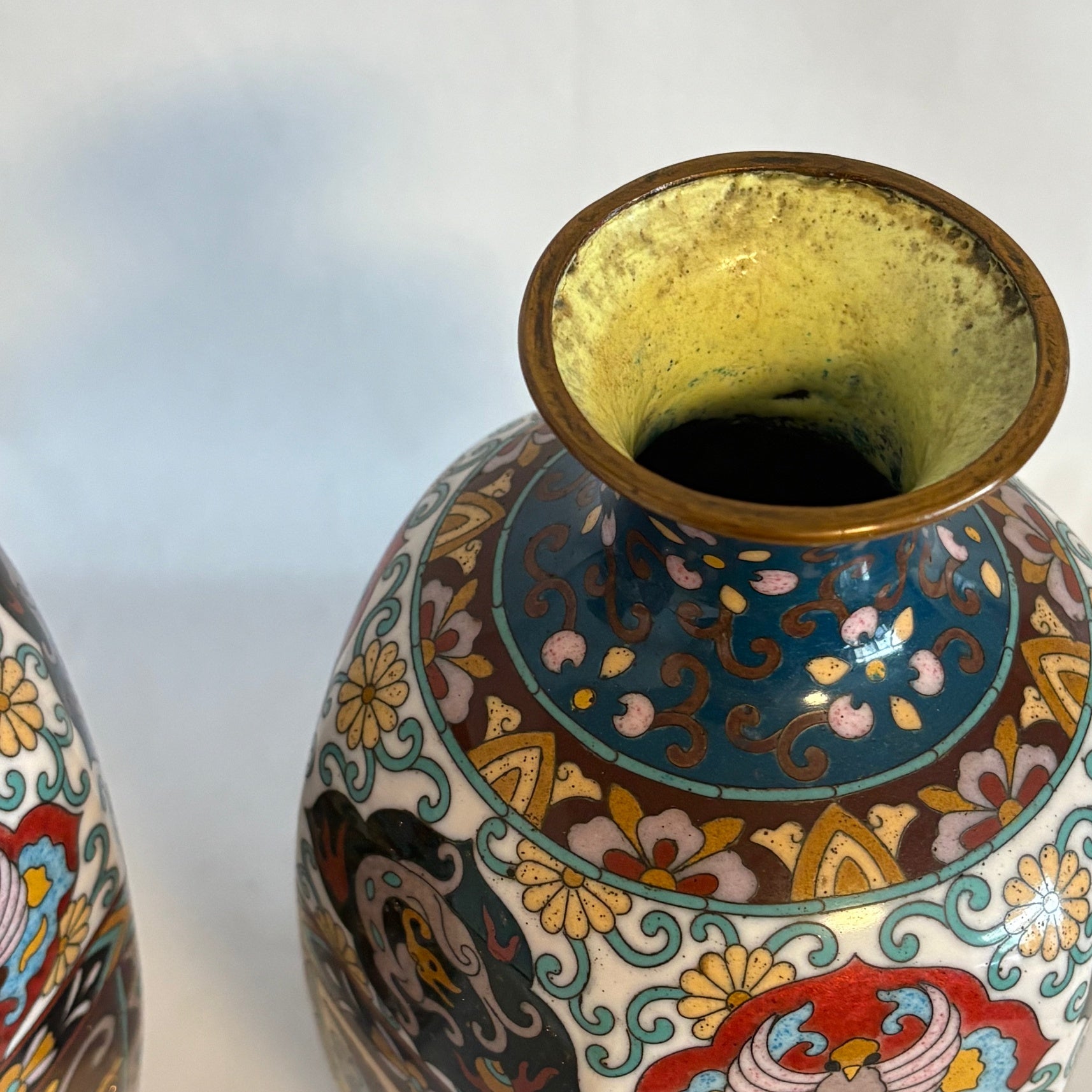 Pair of Early Japanese Cloisonné Vases -10" tall - William Cross