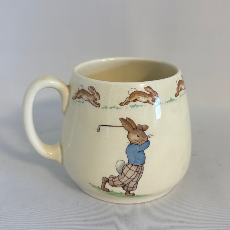 Cuddling Under a Mushroom/Golfing Don Mug Royal Doulton Bunnykins