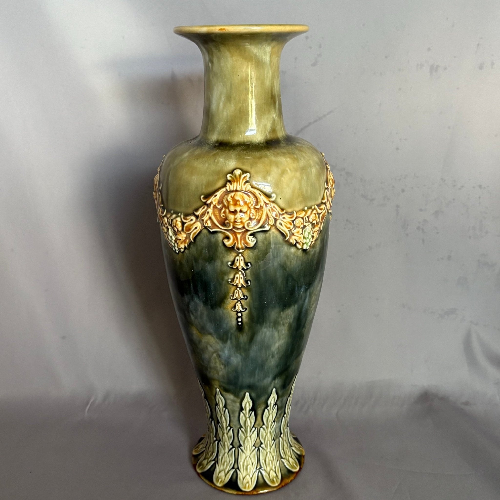 Royal Doulton Lambeth Neo Classical vase 13.25 inches tall Victorian art pottery