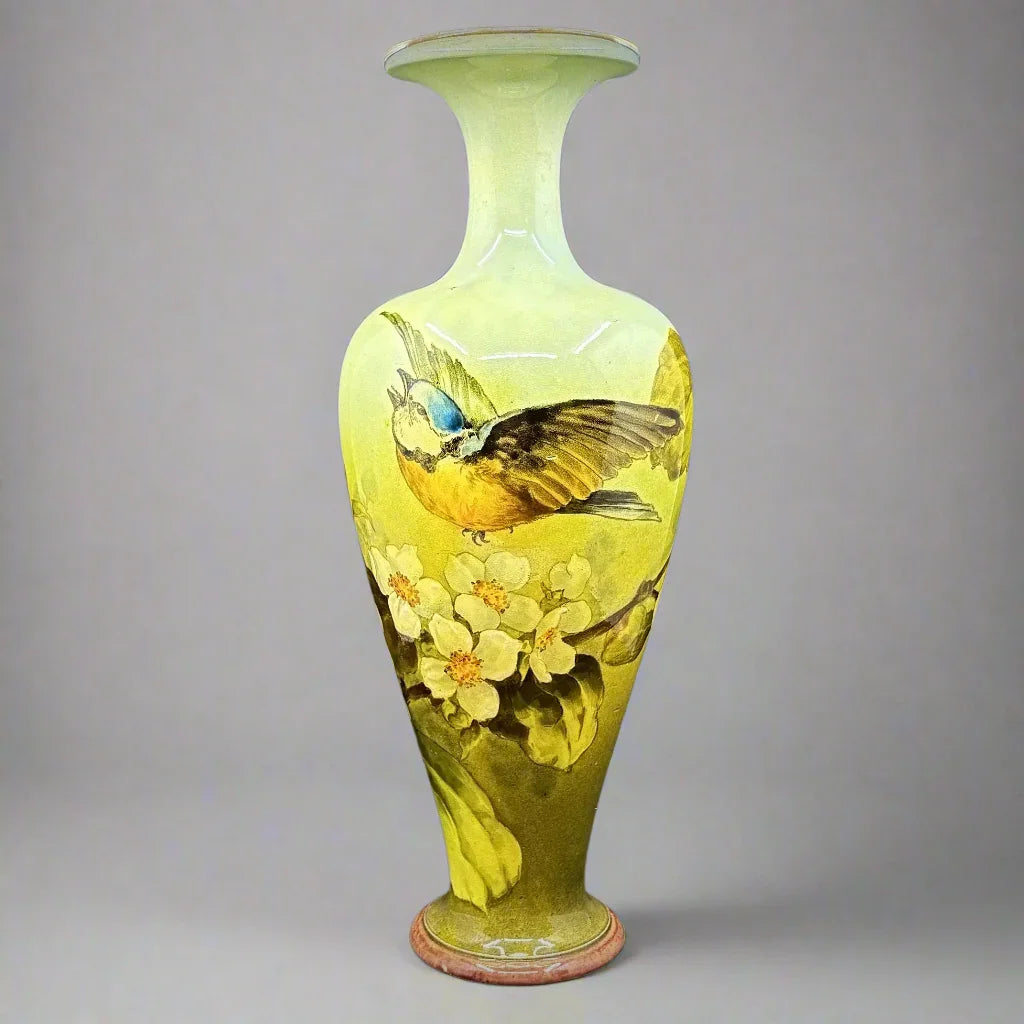 Doulton Lambeth Faience Floral Bird Vase - William Cross