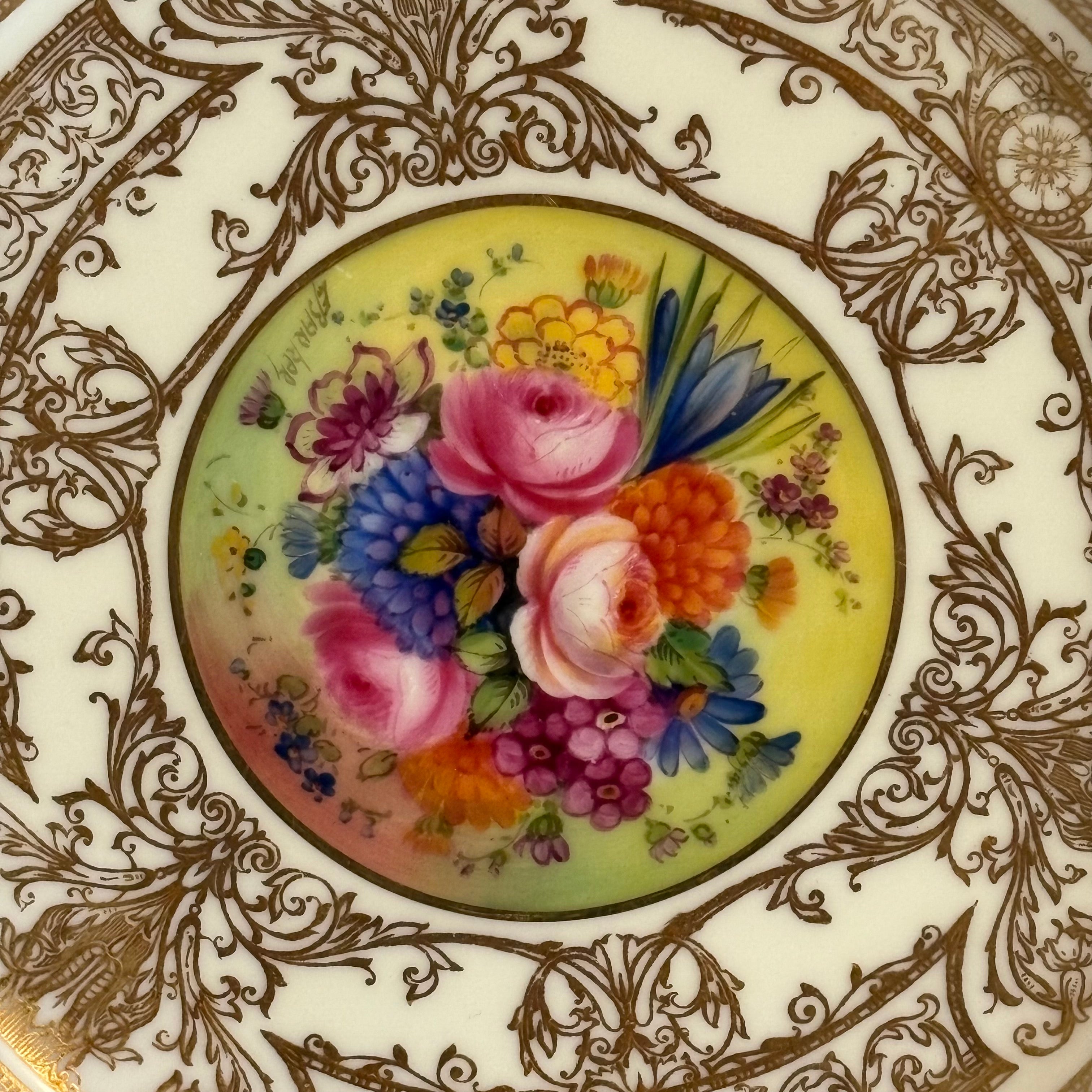 Royal Worcester Floral Centre Plate Raised Gold Signed E. Baker- William Cross