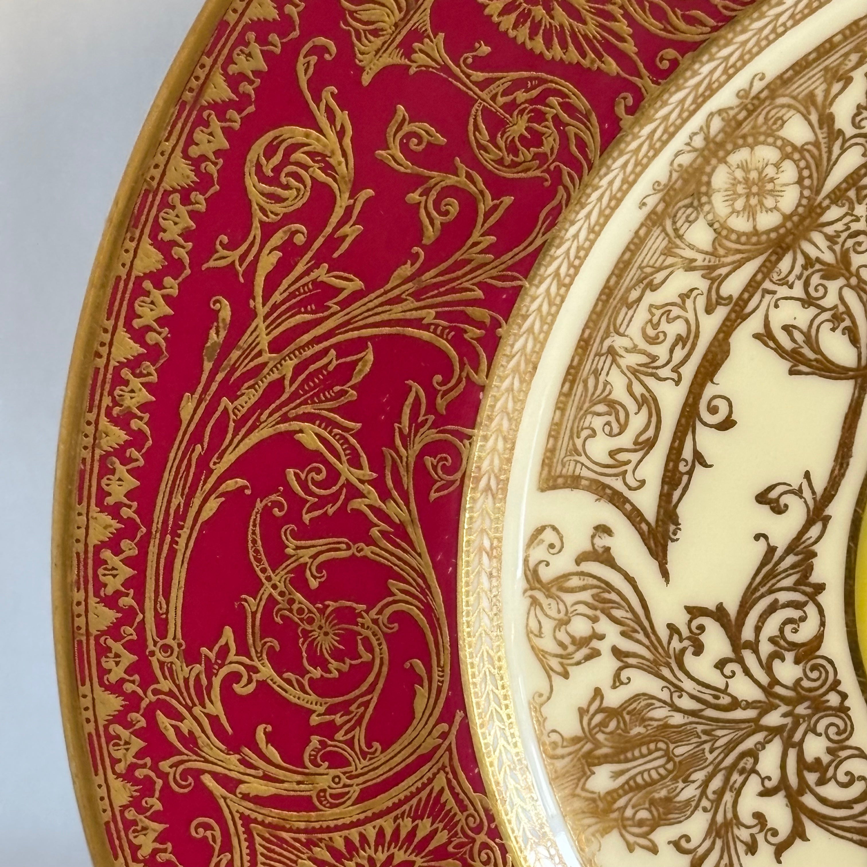 Royal Worcester Floral Centre Plate Raised Gold Signed E. Baker- William Cross