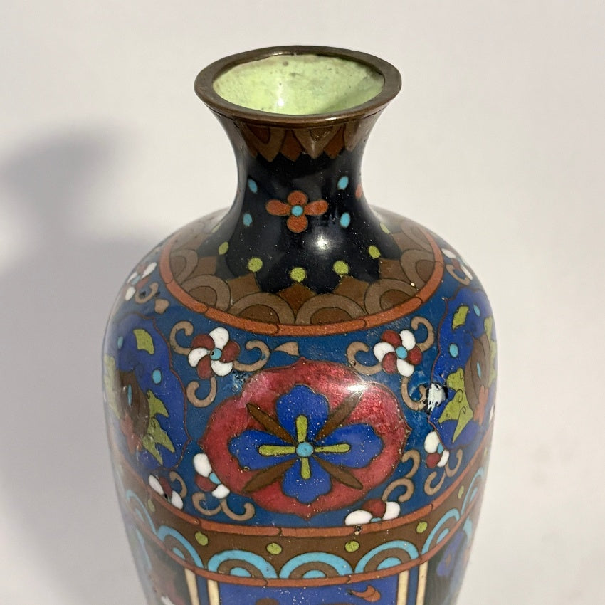 Japanese Cloisonné Vase, Meiji c.1880, Midnight Blue Lappet