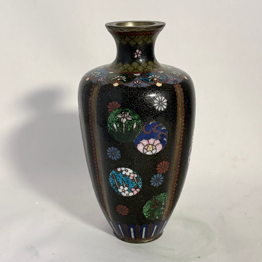 Japanese Cloisonné Vase, Meiji c.1880, Black Ground Butterflies