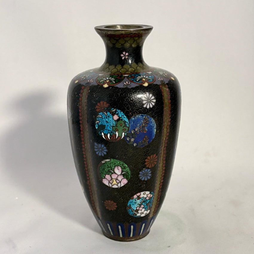 Japanese Cloisonné Vase, Meiji c.1880, Black Ground Butterflies