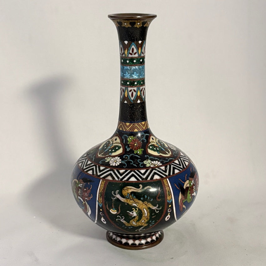 Japanese Cloisonné Bottle Vase, Meiji c.1880, Goldstone Dragon