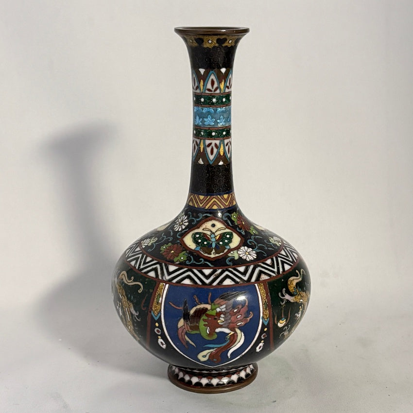 Japanese Cloisonné Bottle Vase, Meiji c.1880, Goldstone Dragon