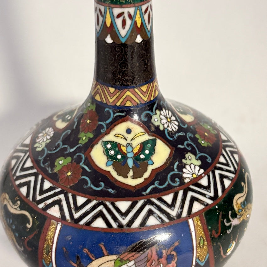 Antique Japanese Cloisonné Bottle Vase, Meiji Period Circa 1880 — Goldstone Dragon