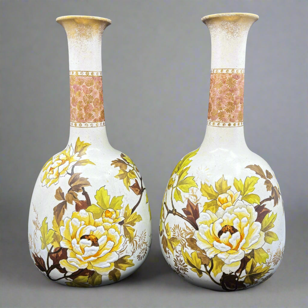 Pair of Royal Doulton Lambeth Carrara Ware Floral Vases - William Cross