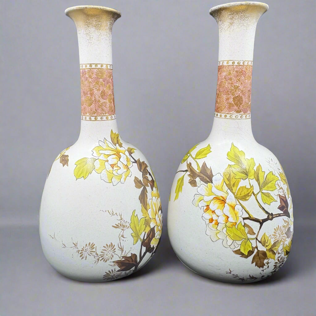 Pair of Royal Doulton Lambeth Carrara Ware Floral Vases - William Cross