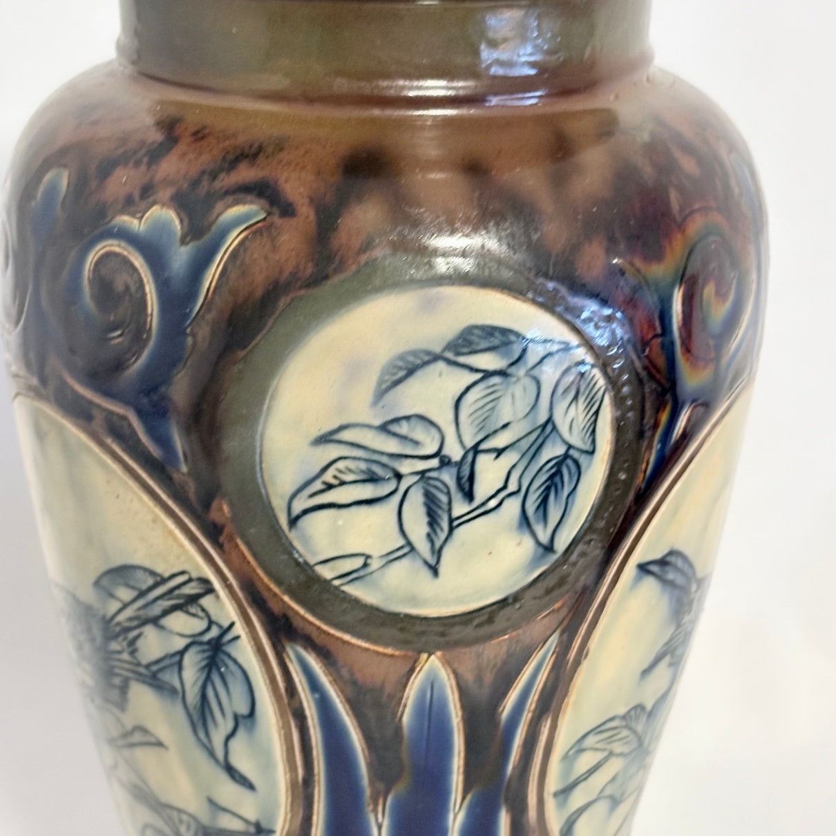 Royal Doulton Lambeth Florence Barlow Bird Vase -detail