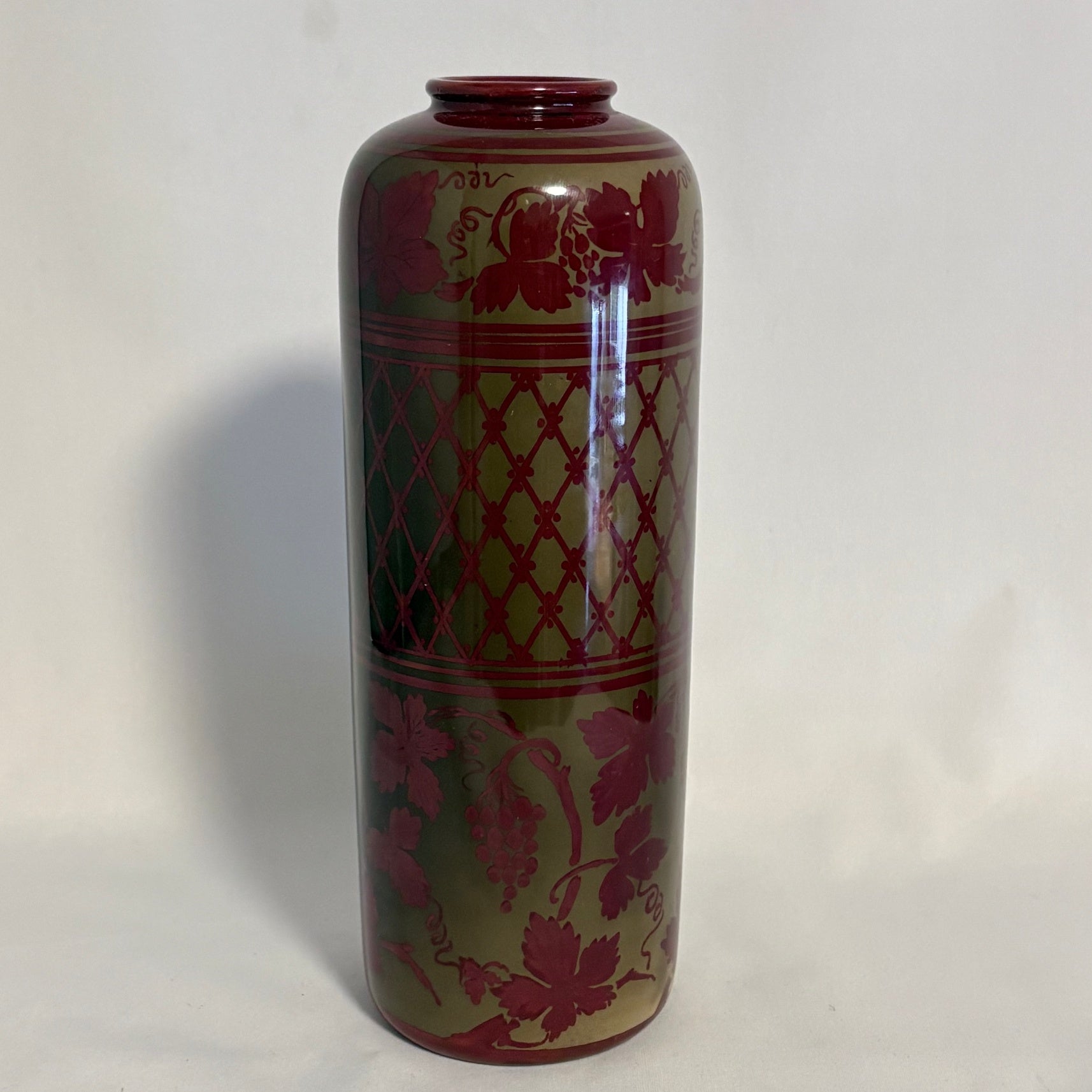 Bernard Moore Flambe Lattice & Grape Vine Vase - William Cross 