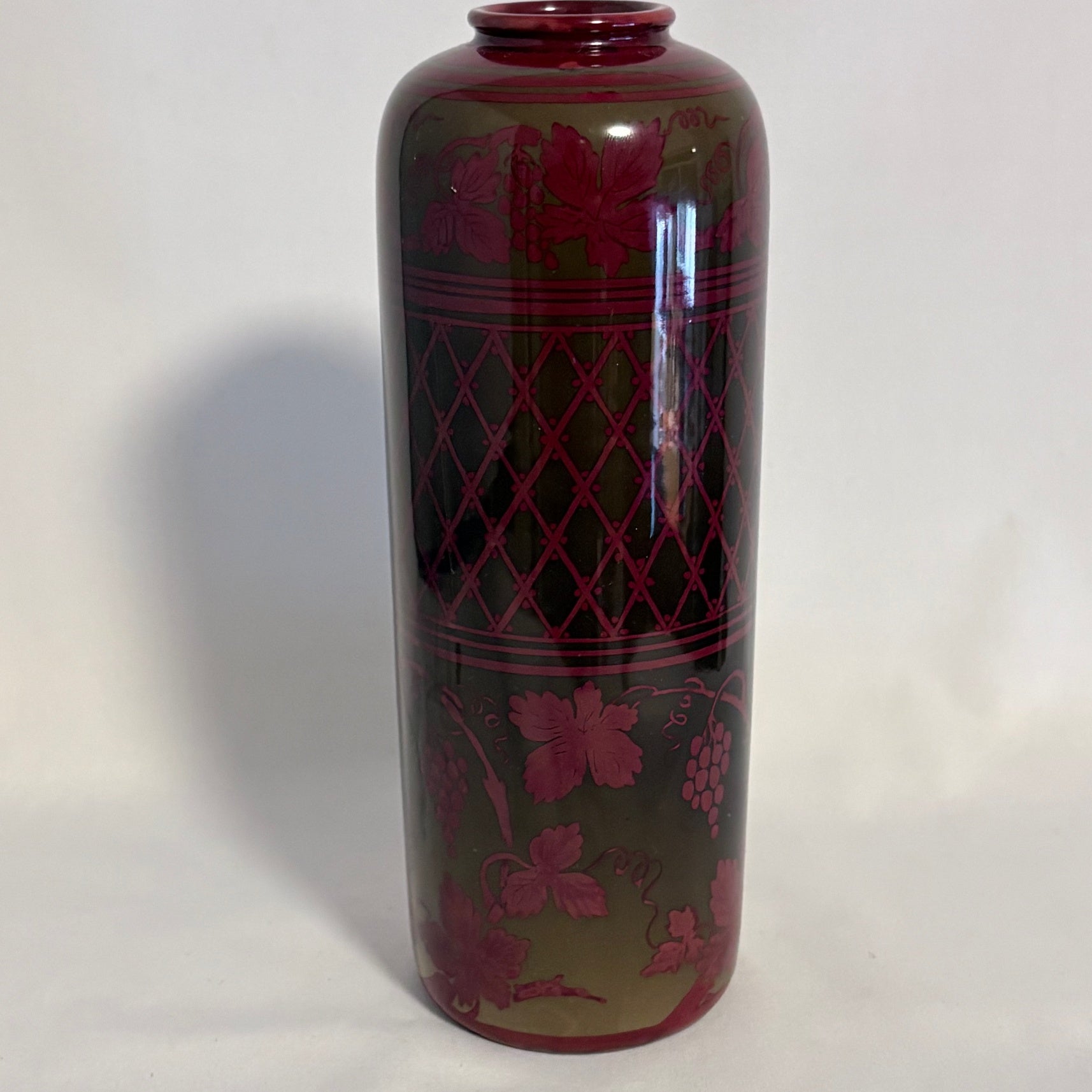 Bernard Moore Flambe Lattice & Grape Vine Vase - William Cross 