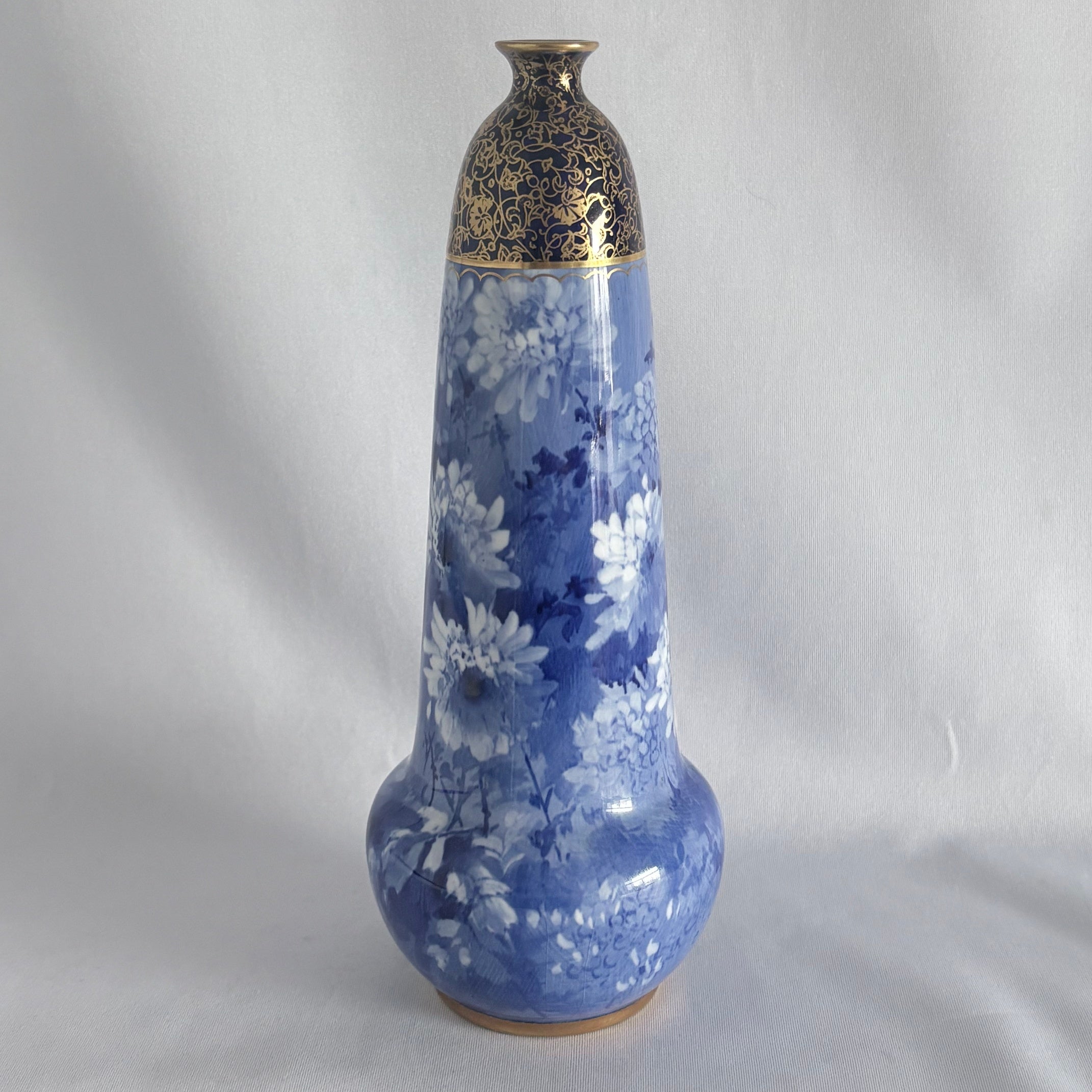 Royal Doulton Burslem Blue Chrysanthemum Vase Signed J. Hancock c.1895–1902