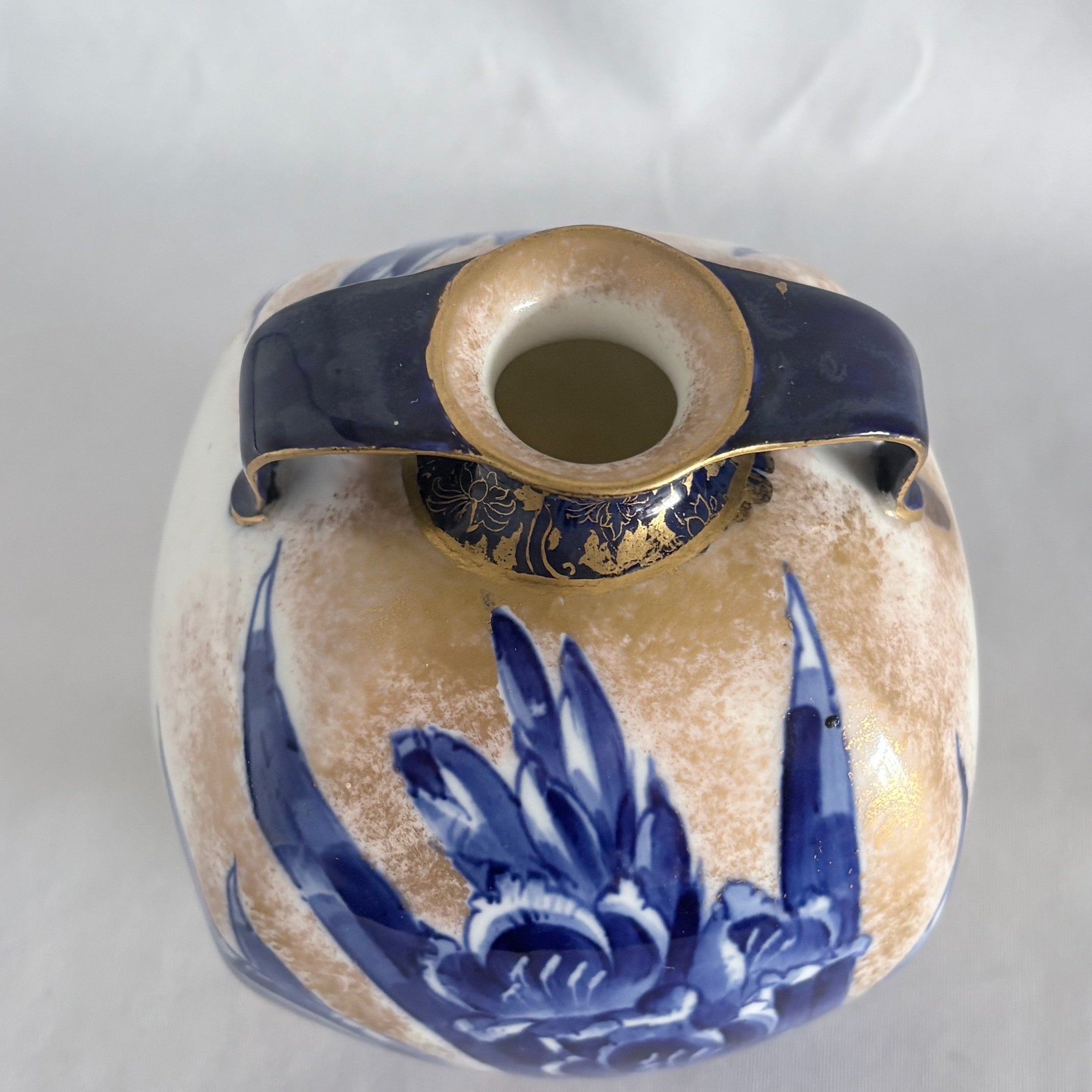 Royal Doulton Burslem Iris Pilgrim Flask, Cobalt Blue & Gilt, Twin Handles