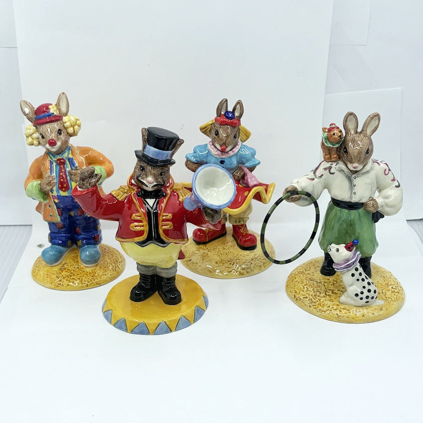 Royal Doulton Bunnykins Clown Collection-Rudolph Ringmaster, Clarissa, Clarence & Tino the Trixter DB330, 331, 332, 333 – Events 2005